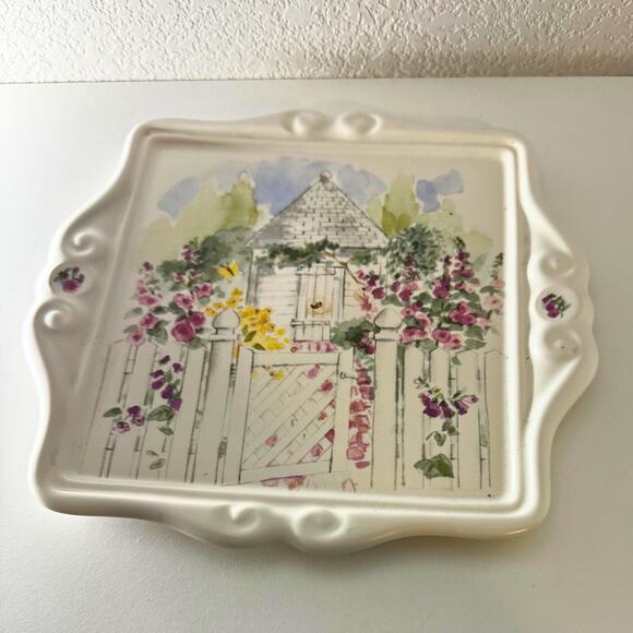 Pfaltzgraff Cottage Garden Wall Plaque – Floral Gate Scene, 9.5” - Picture 4 of 8